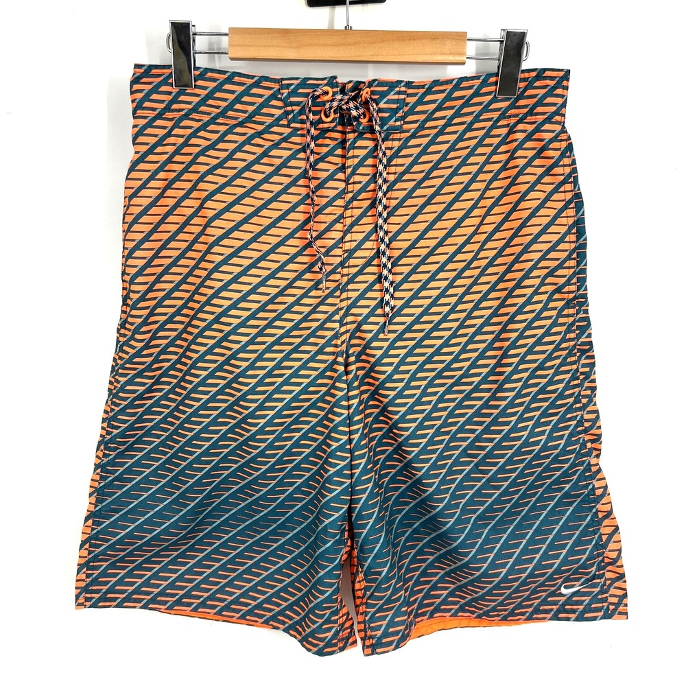 Nike Board Swim Shorts Mens Size L Orange Blue NESS7414 10" Inseam Drawstring